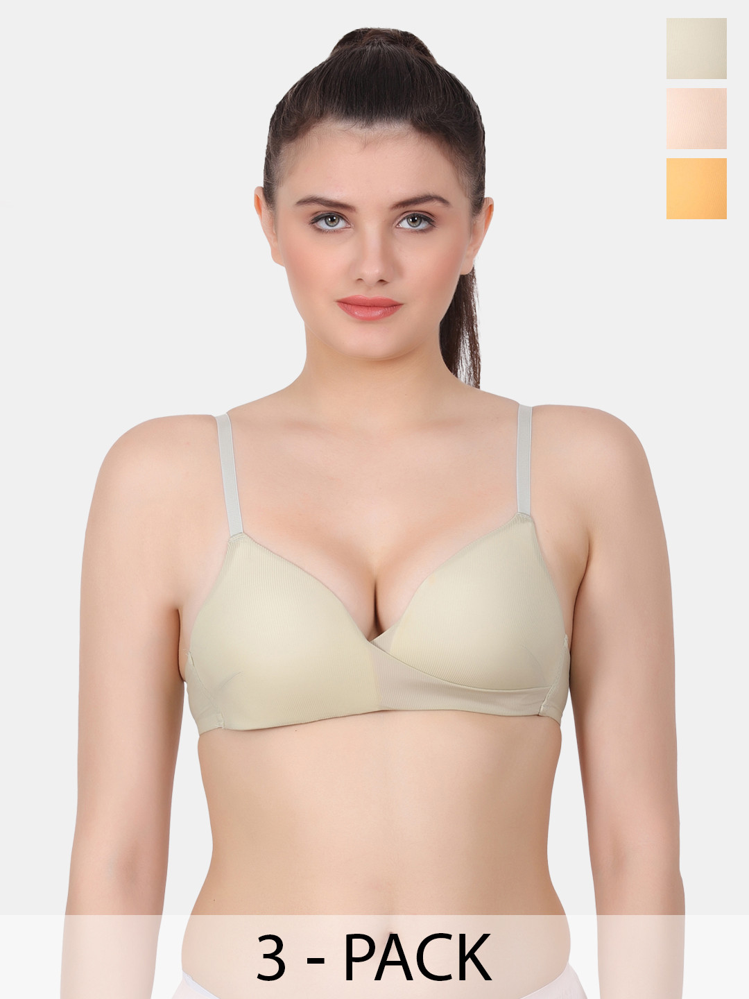 Amour Secret Green & Nude-Coloured Bra Full Coverage Lightly Padded