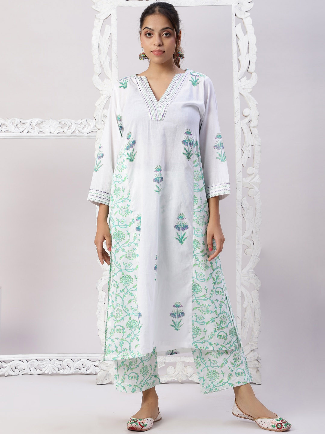Spring Soul Floral Printed Regular Pure Cotton Kurta with Palazzos