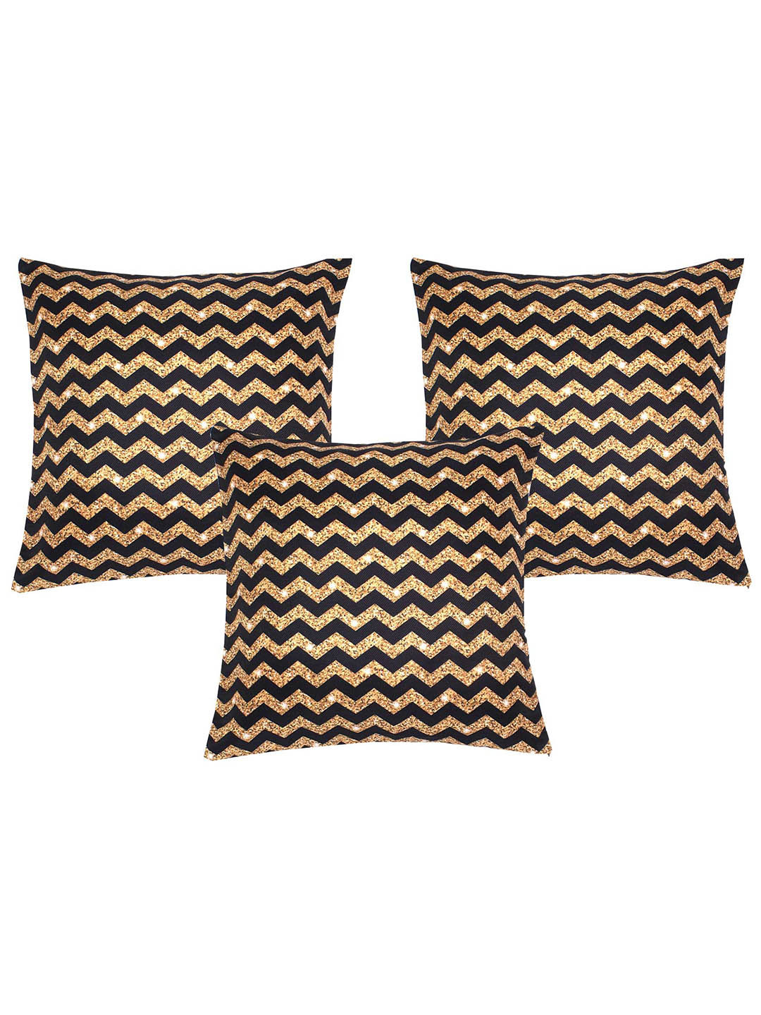 Alina decor Gold-Toned & Black 5 Pieces Striped Square Cushion Covers