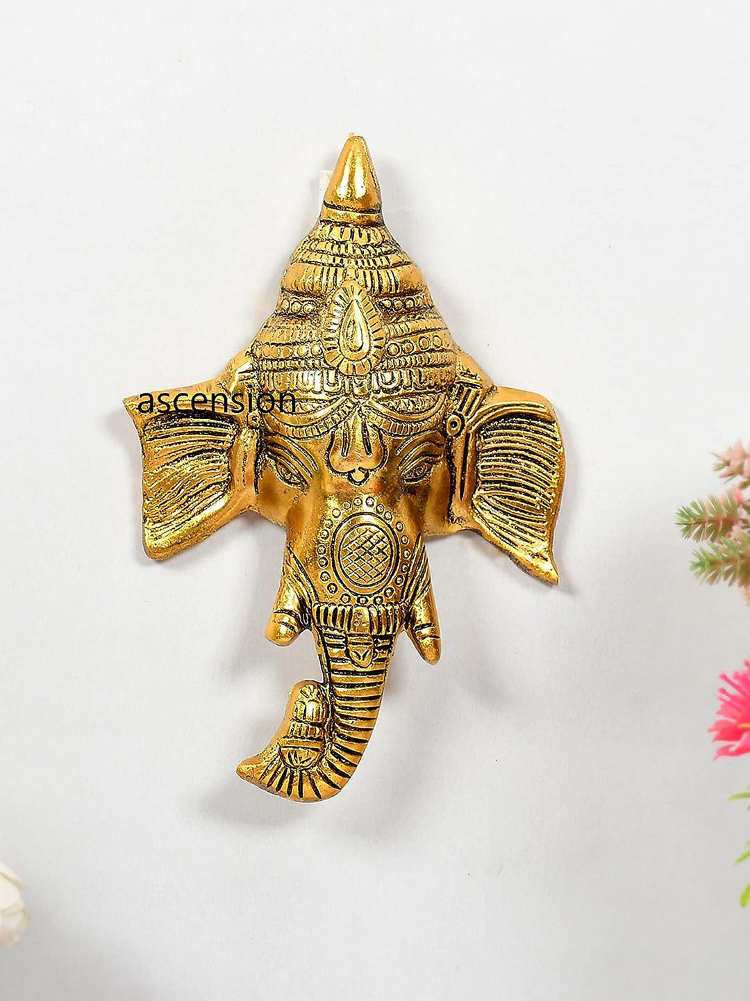 Ascension Ganpati Gold Brass Metallic Prayer Room Small Showpiece - 3.9 Inches