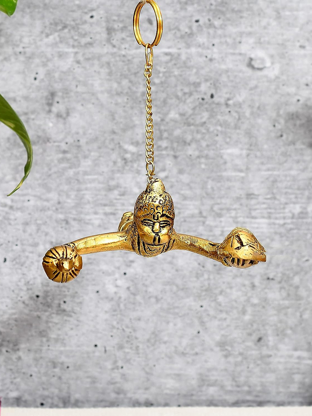 Ascension Flying Hanging Hanuman Ji Gold Metal Metallic Prayer Room Small Showpiece - 1.6 Inches