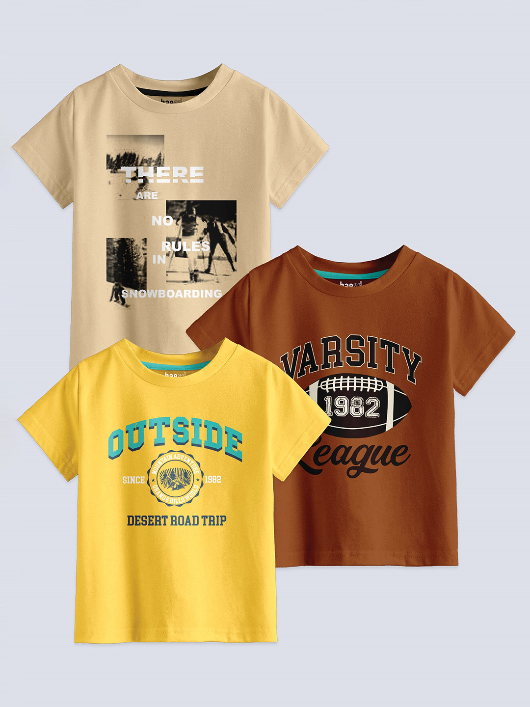 BAESD Boys Pack Of 3 Typography Printed Pure Cotton T-shirt