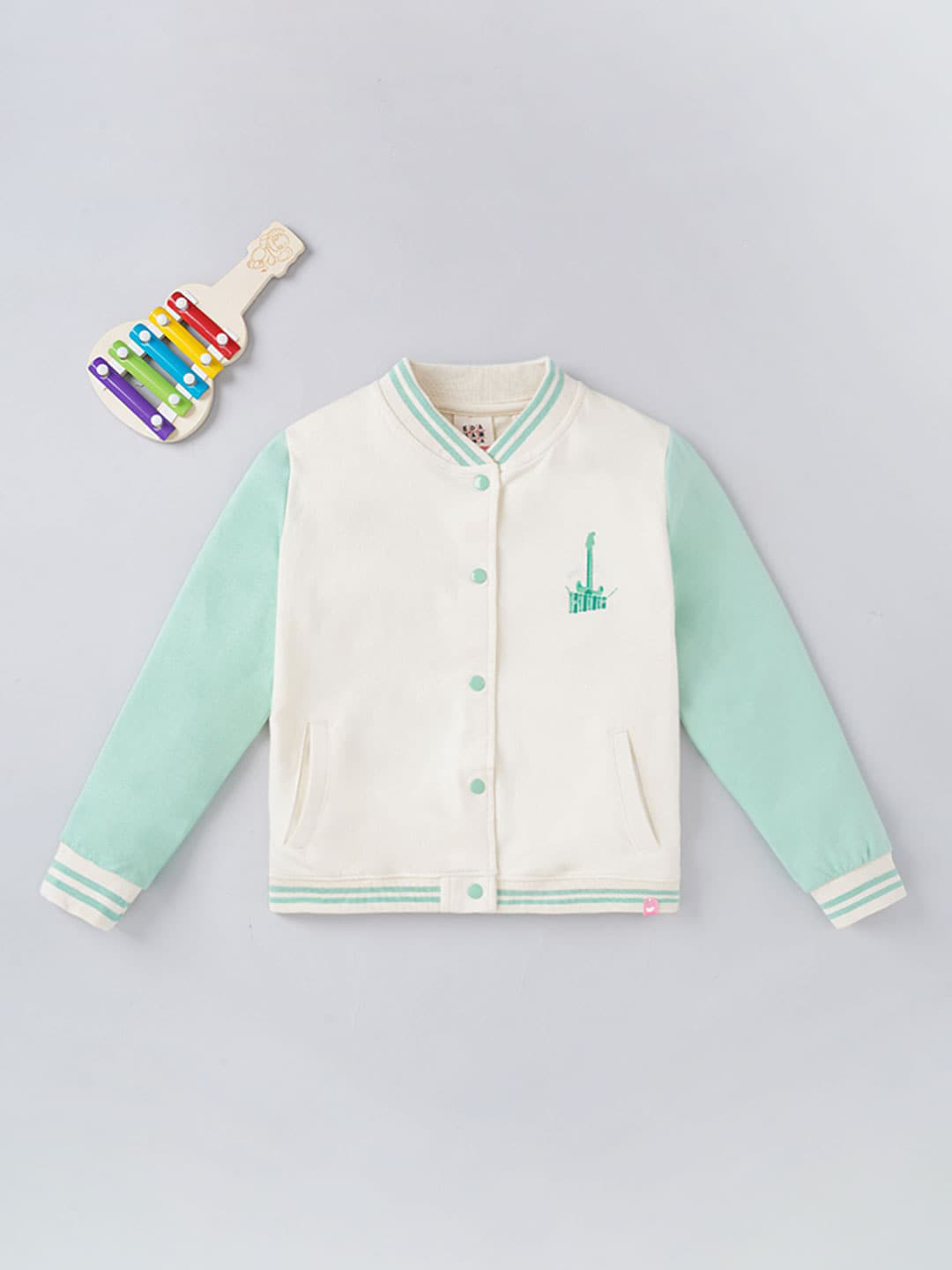 Ed-a-Mamma Girls Colourblocked Cotton Varsity Jacket