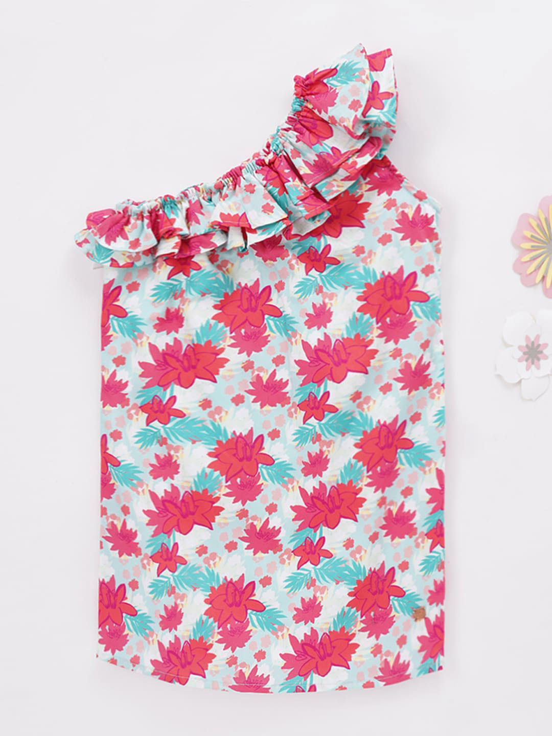 Ed-a-Mamma Floral Printed One Shoulder Ruffled A-Line Dress