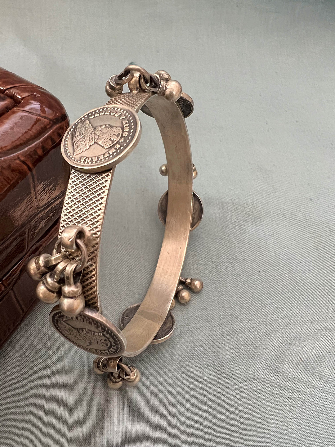 Arte Jewels 925 Oxidised Silver Coin Bangle with Gungroo