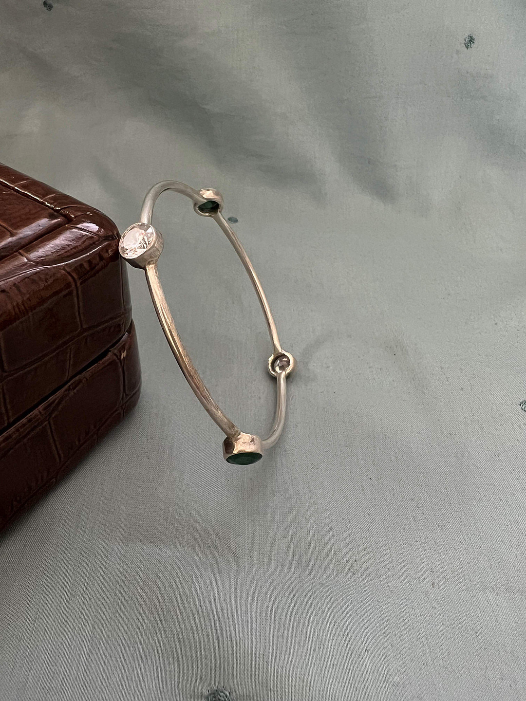 Arte Jewels 925 Sterling Silver Stone Bangle