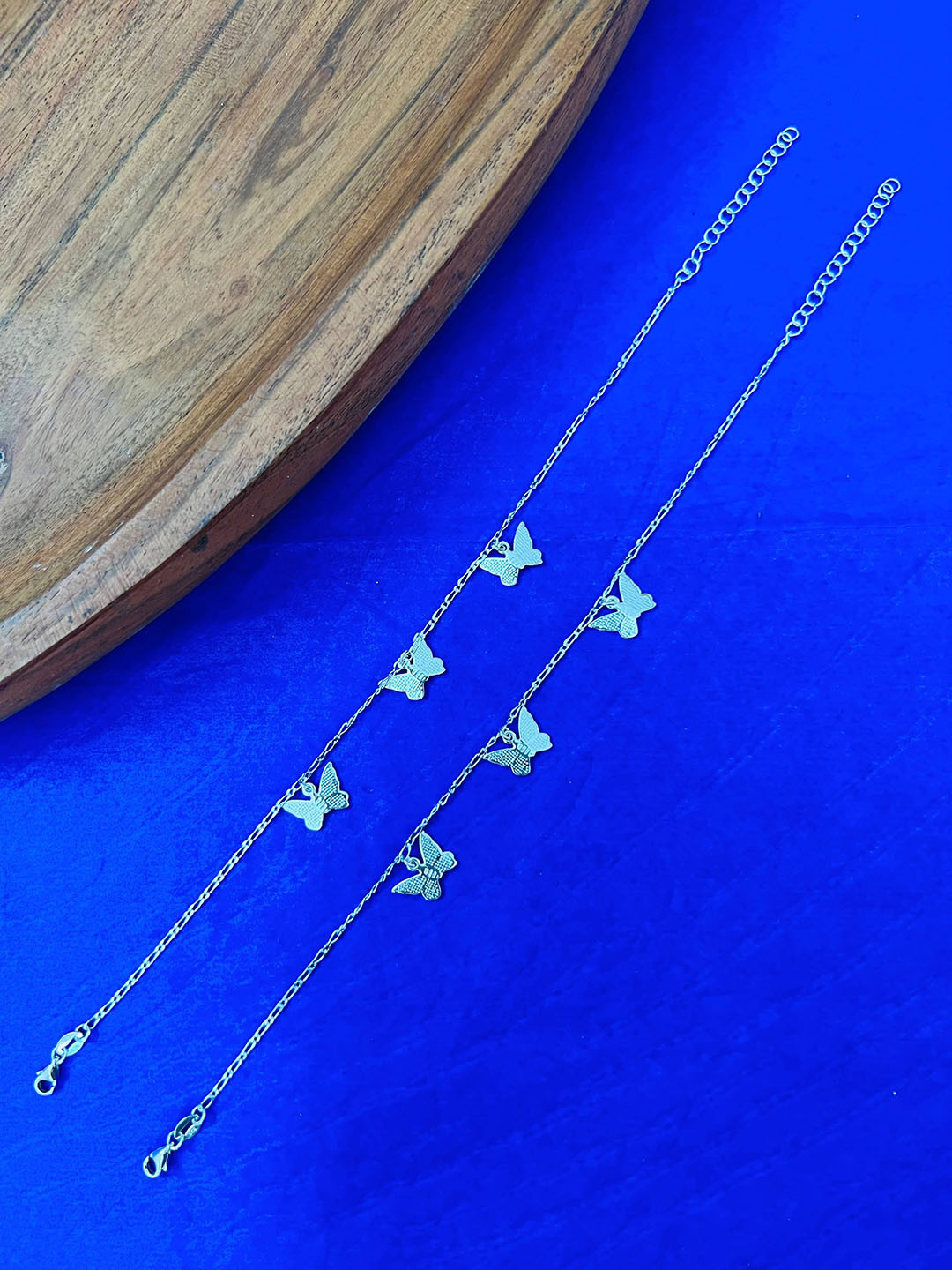 Arte Jewels Set Of 2 925 Sterling Silver butterfly Charms Anklet