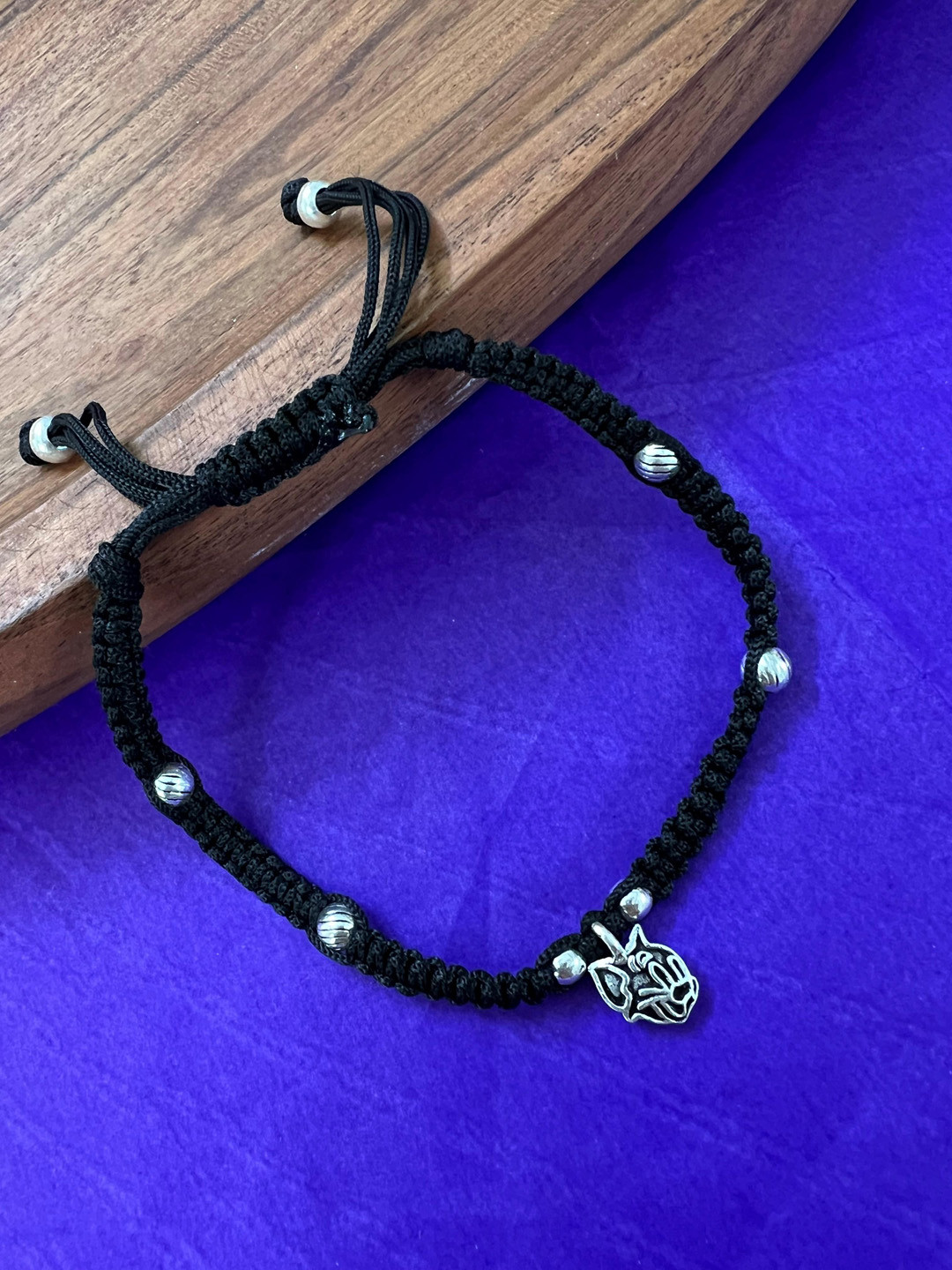 Arte Jewels 925 Oxidised Silver Tom Initial Thread Anklet