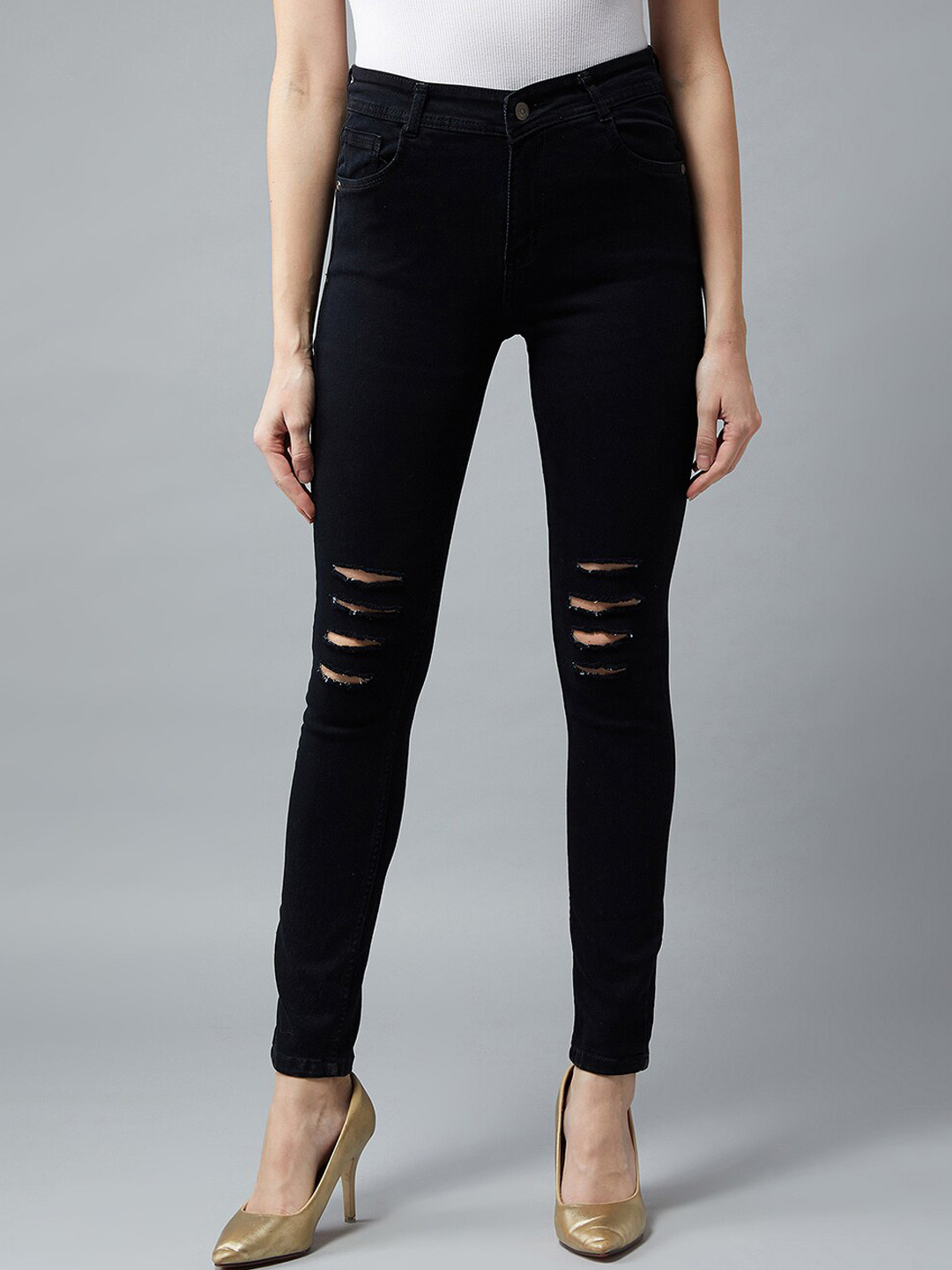 BAESD Women Slim Fit High Rise Mild Distressed Ripped Denim Stretchable Jeans