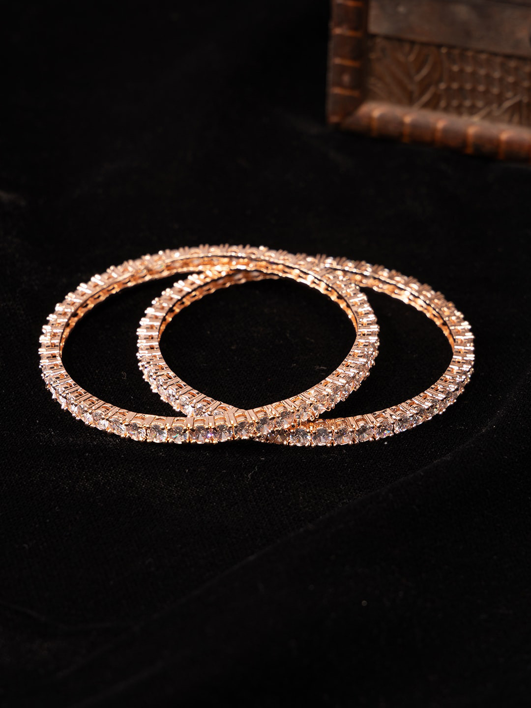 justpeachy Rose Gold-Plated American Diamond Studded Bangles