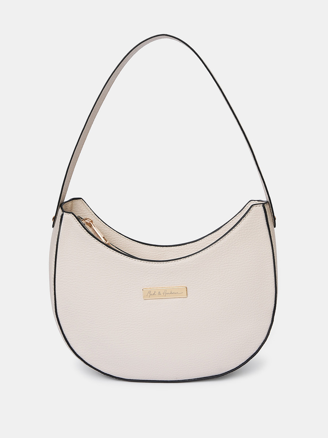 Mast & Harbour Cream-Coloured Half Moon Hobo Bag