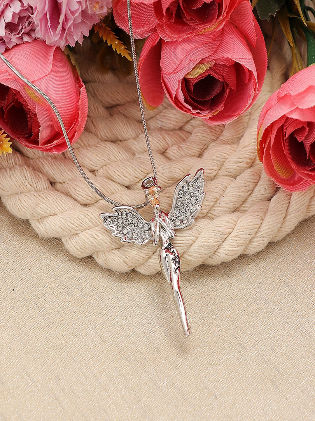 UNIVERSITY TRENDZ Silver-Plated Crystal Angel Pendant Chain