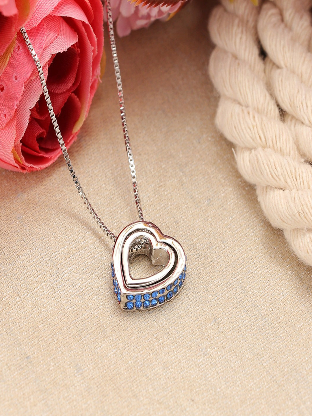 UNIVERSITY TRENDZ Silver-Plated Crystal Heart Pendant Necklace
