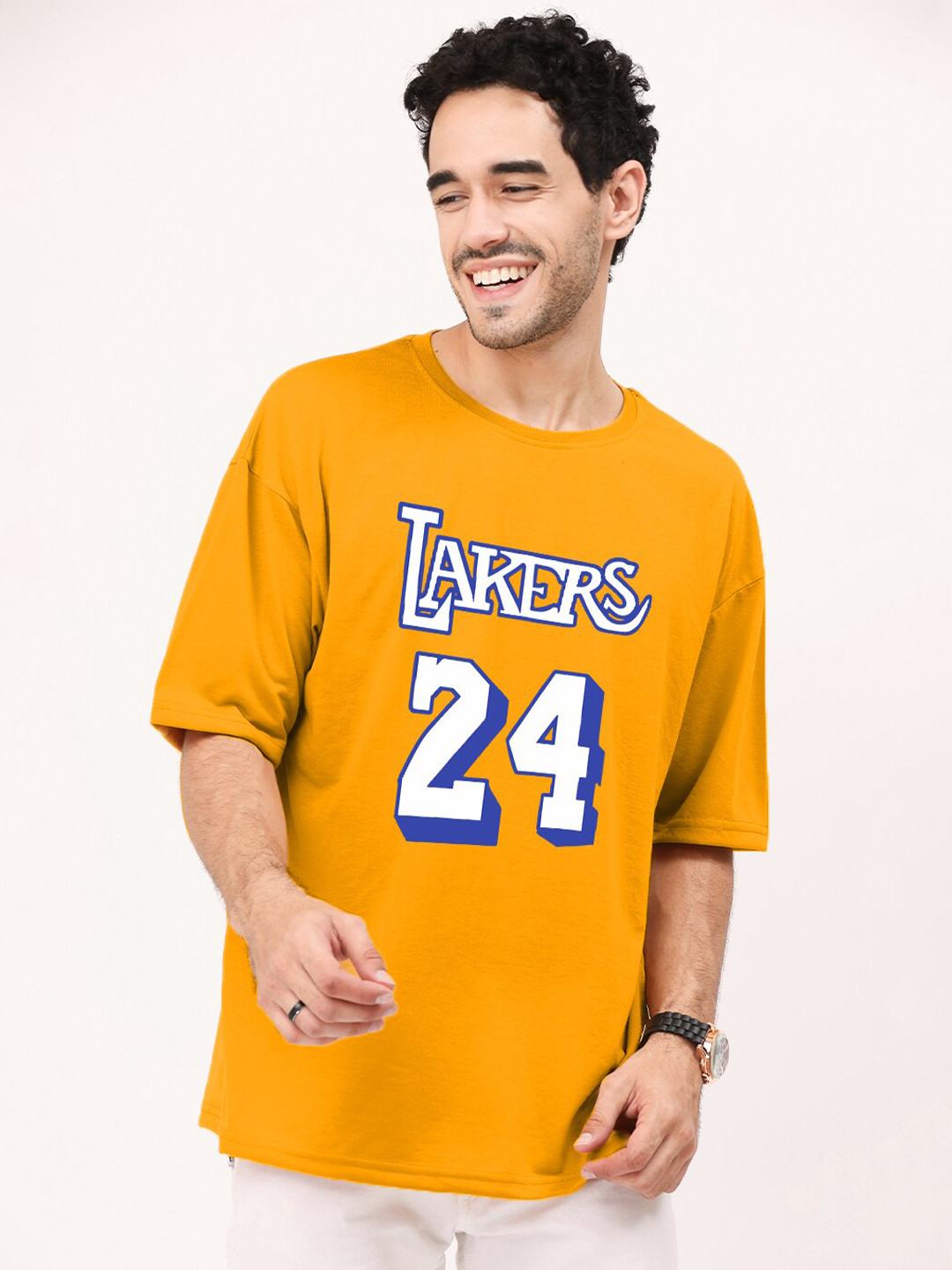 Leotude Typography Printed Drop-Shoulder Sleeves Oversized T-shirt