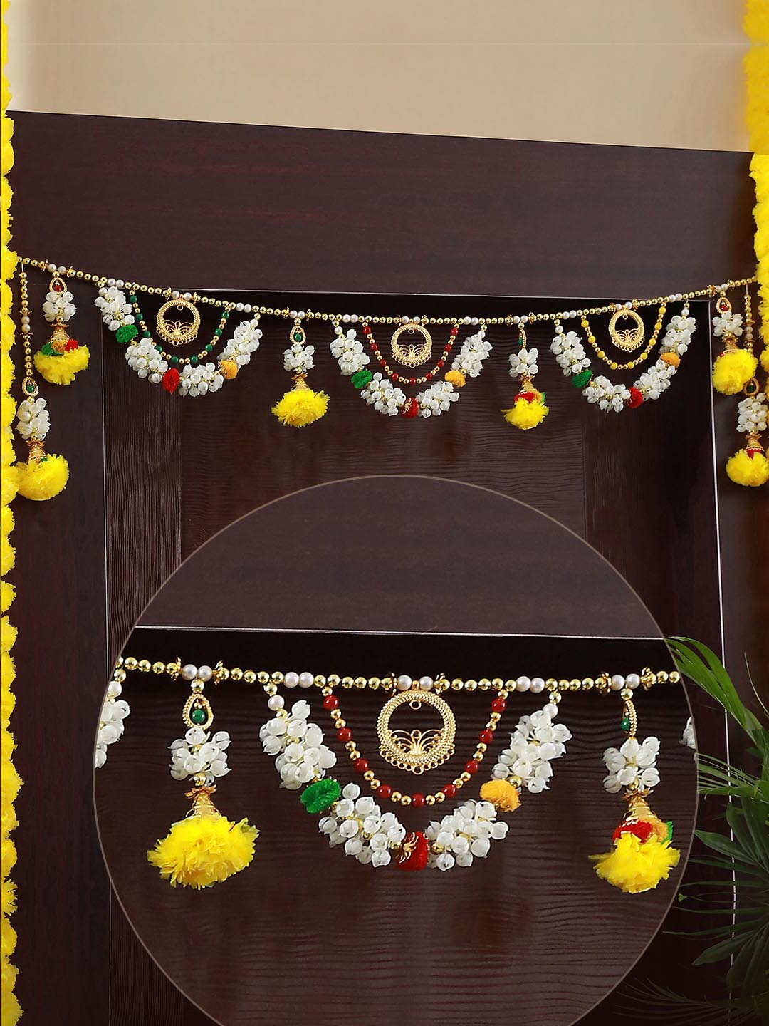TIED RIBBONS White & Yellow Traditional Wall Door Hanging Bandhanwar Toran