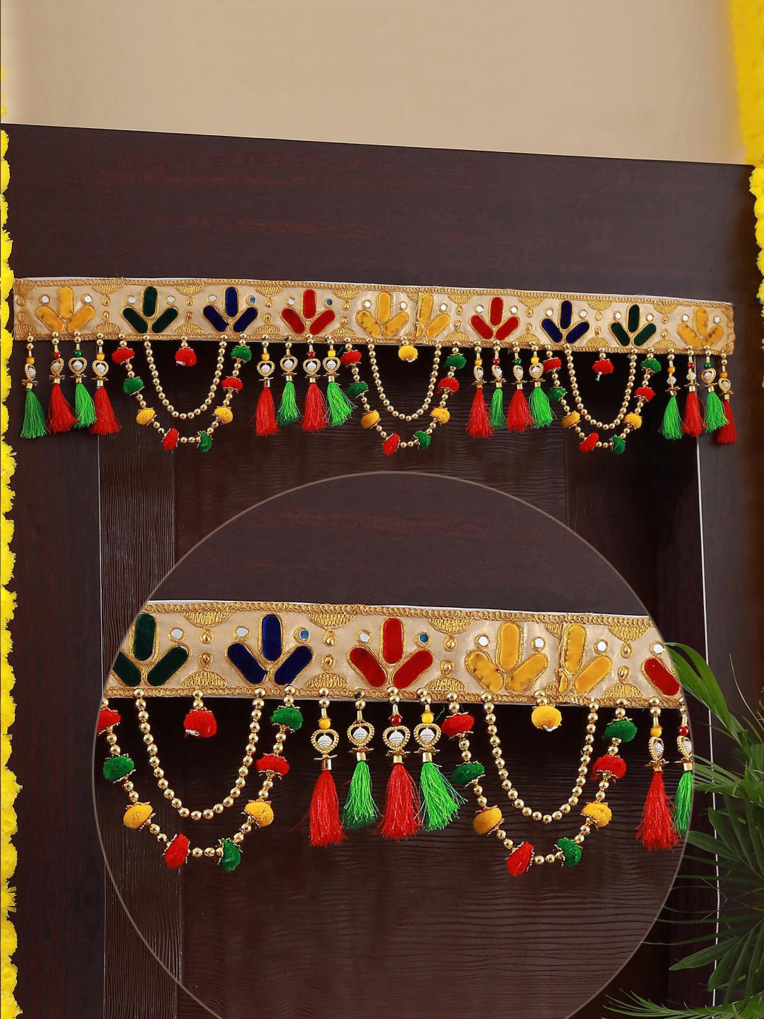 TIED RIBBONS Golden & Red Textured Bandhanwar Toran