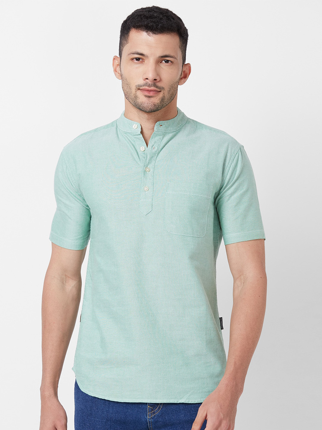 GIORDANO Slim Fit Band Collar Chest Pocket Pure Cotton Casual Shirt