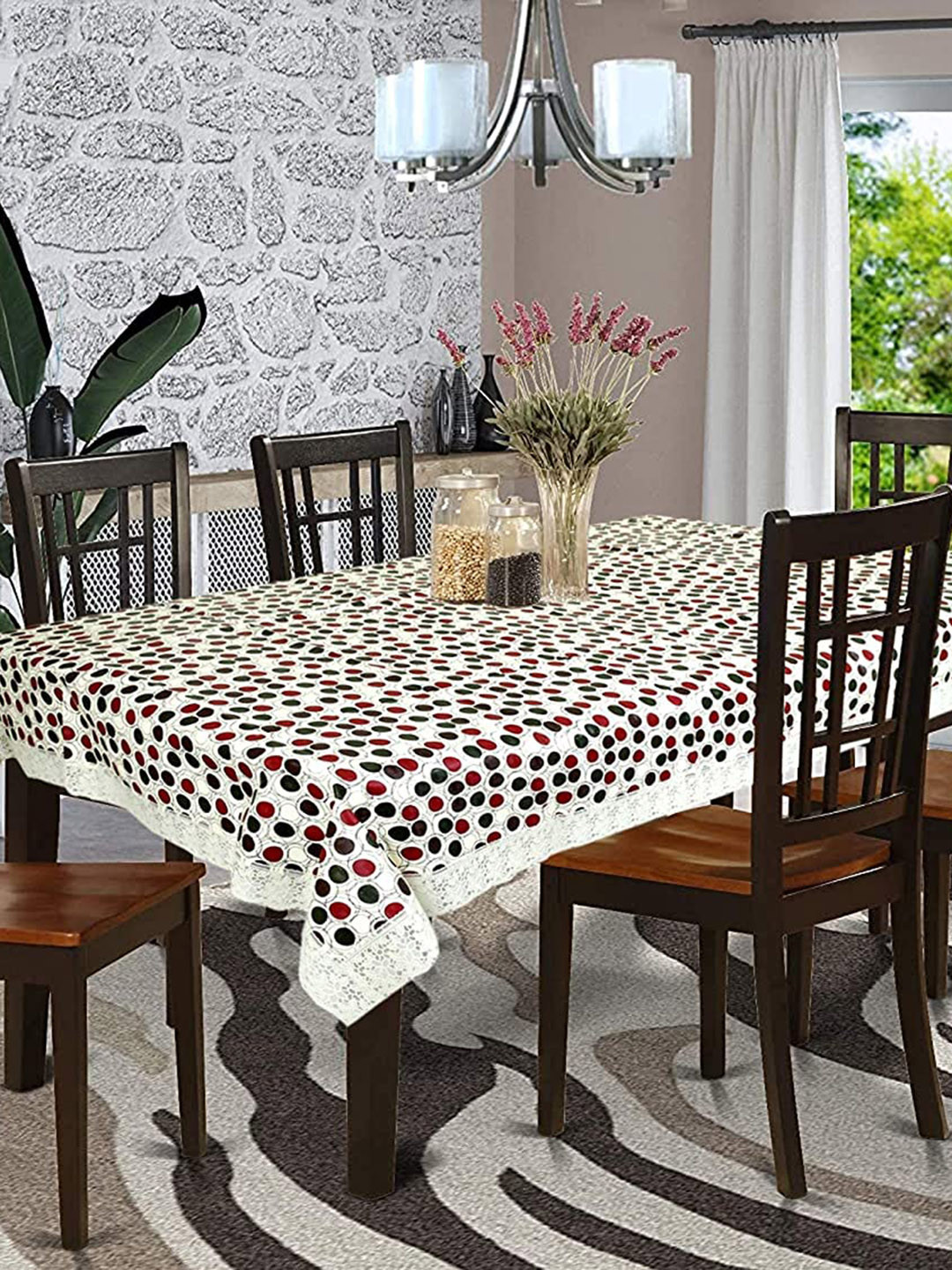 Dakshya Industries Red & White Dot Printed 6-Seater Table Cover