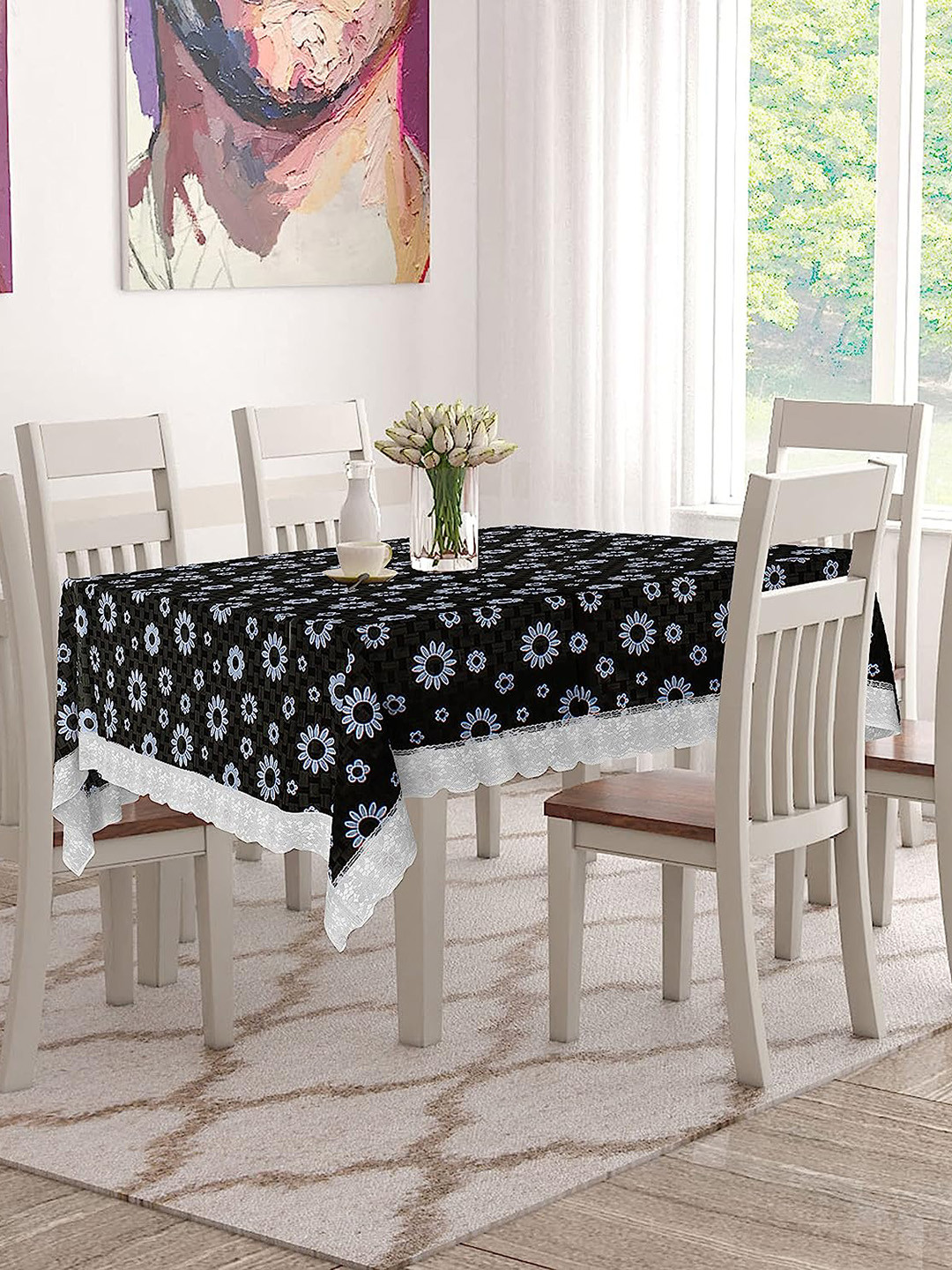 Dakshya Industries Dark Brown Floral Printed 6-Seater Table Cover