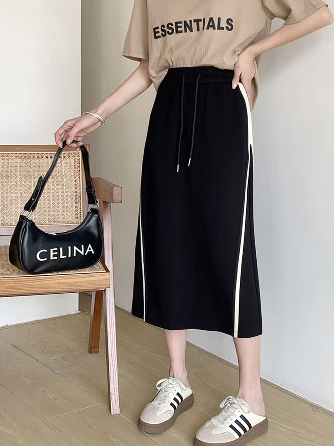 LULU & SKY Pure Cotton Contrast Striped A-Line Midi Skirt