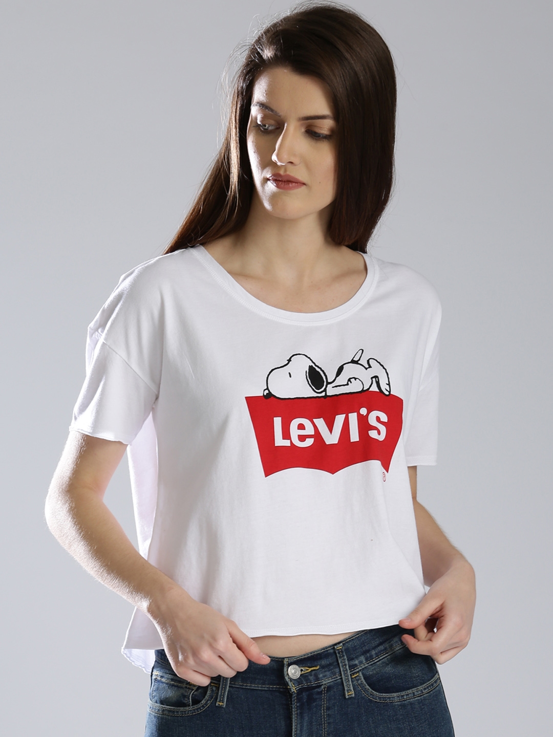 Levis Women White Printed Crop T Shirt 