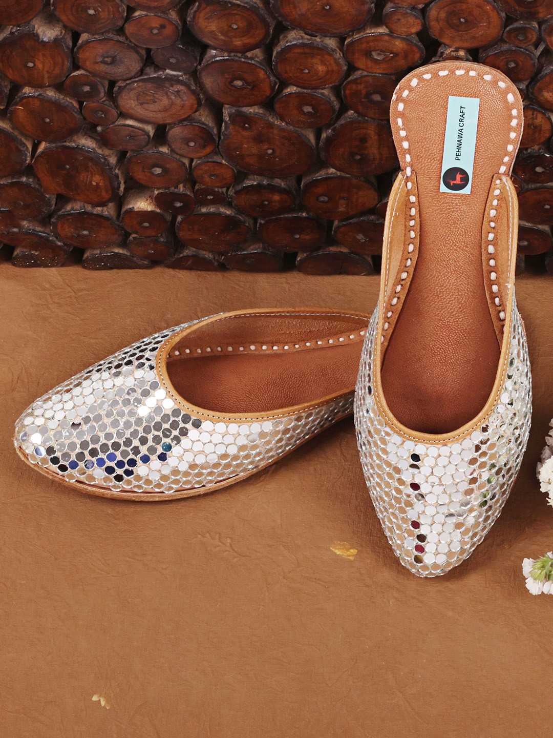 PehnawaCraft Mirror embellished back open Mules and mojaris