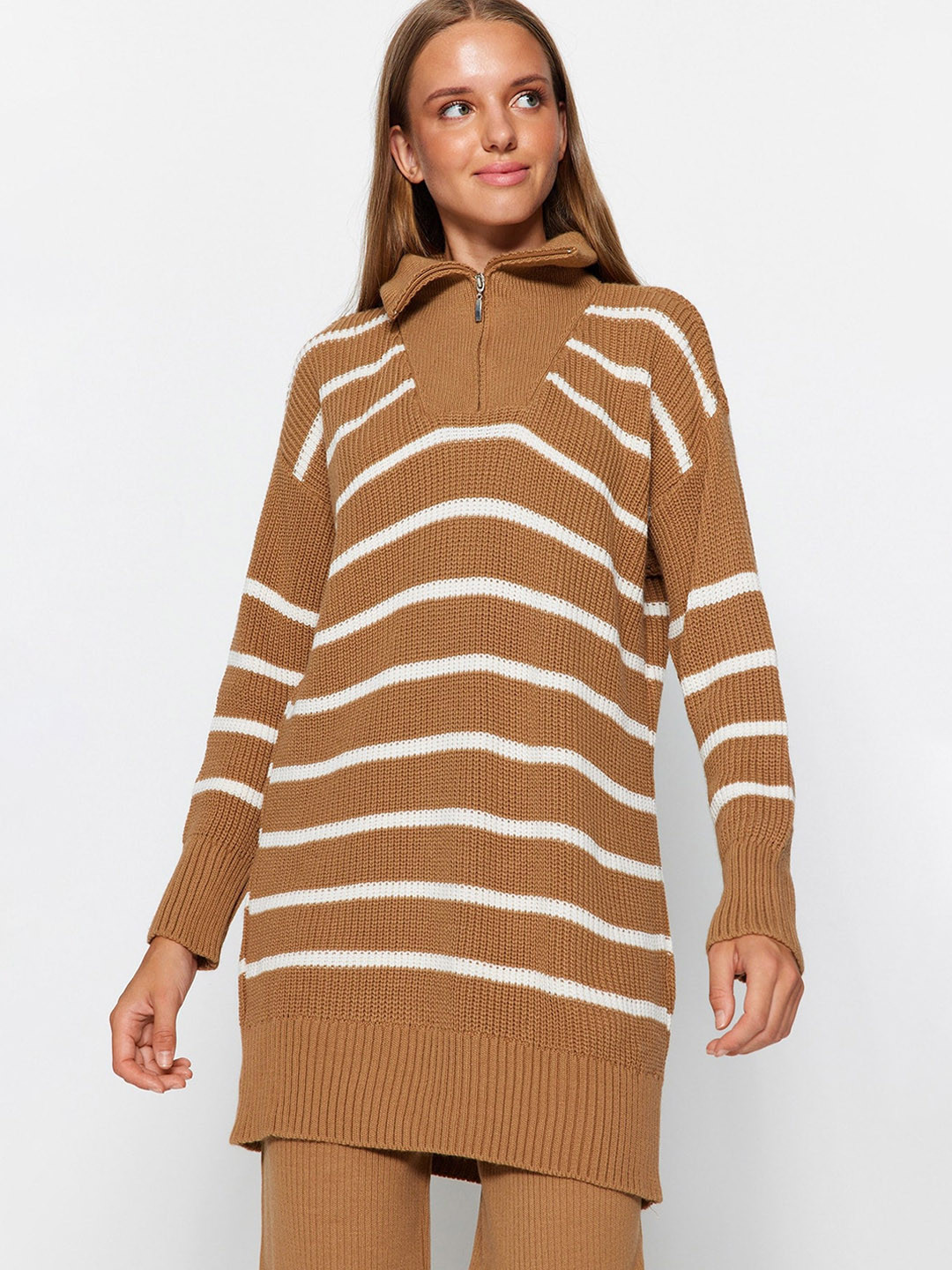 Trendyol Striped Mock Collar Sweater With Trousers