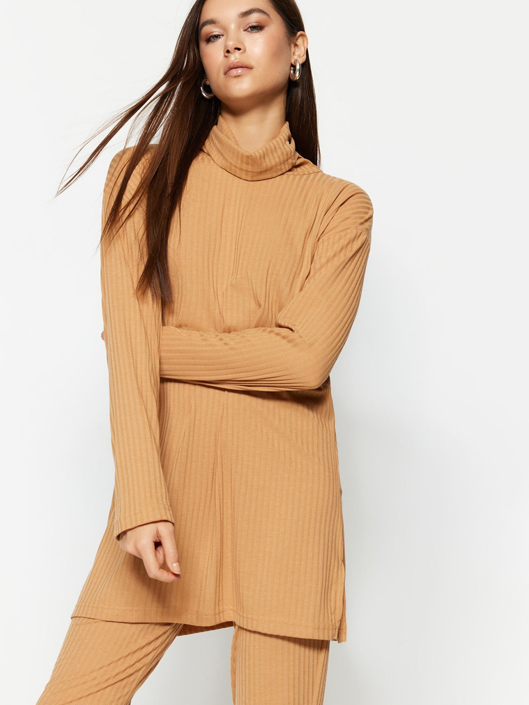 Trendyol Self Design Turtle Neck Tunic With Trousers