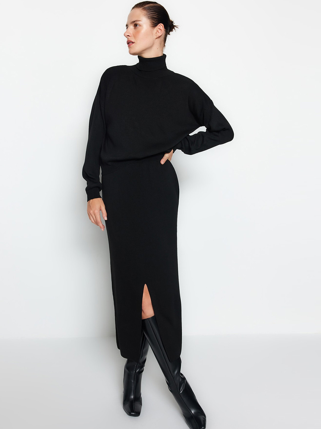Trendyol Turtle Neck Acrylic Top With Skirt