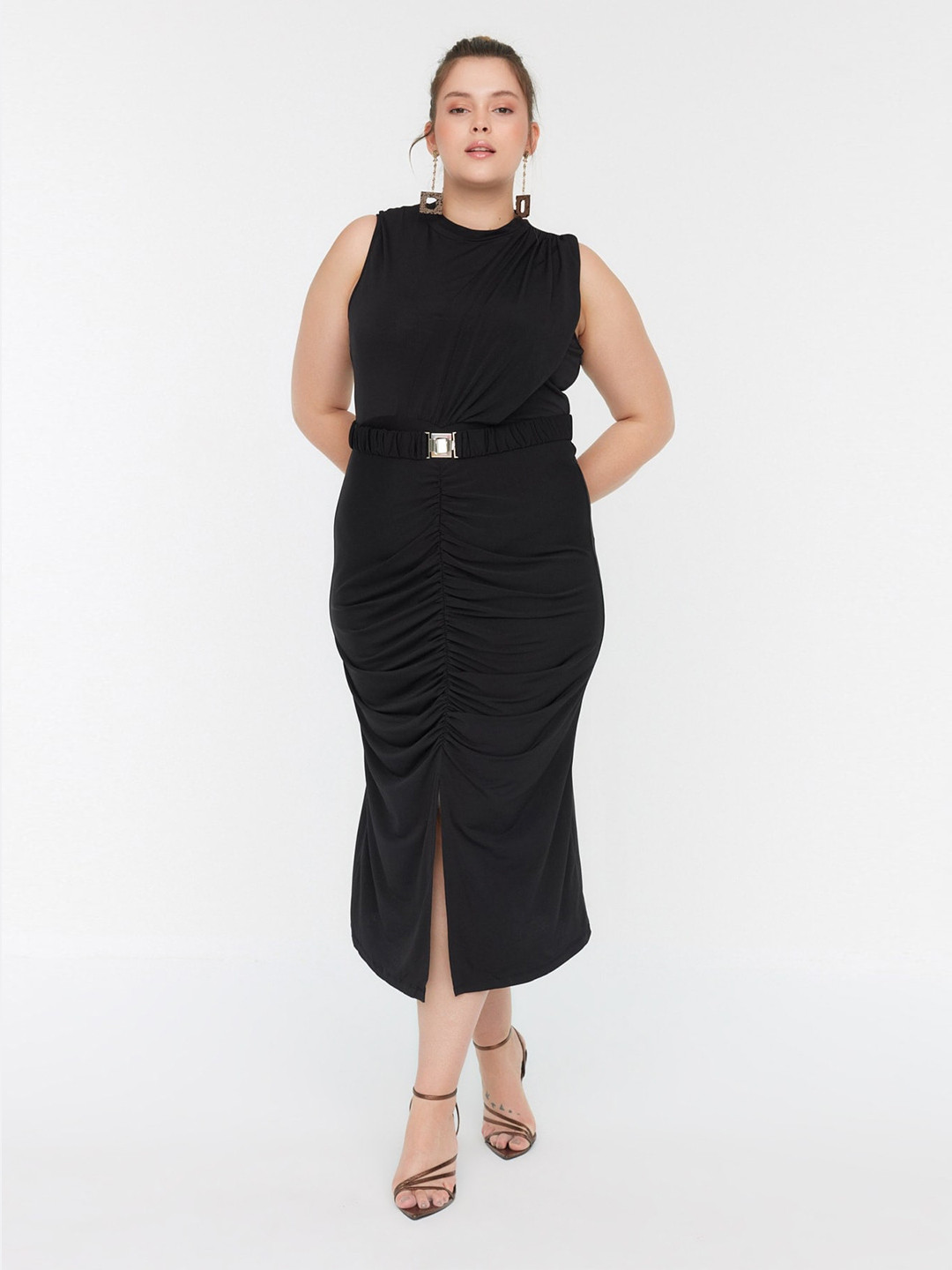 Trendyol Plus Size Ruched Sheath Midi Dress