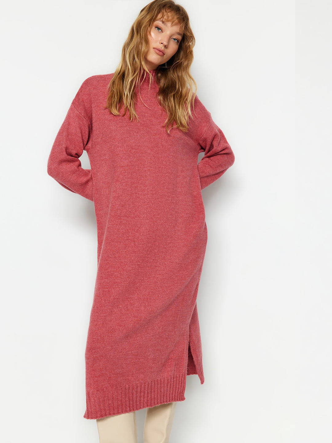 Trendyol Mock Neck A-Line Midi Dress