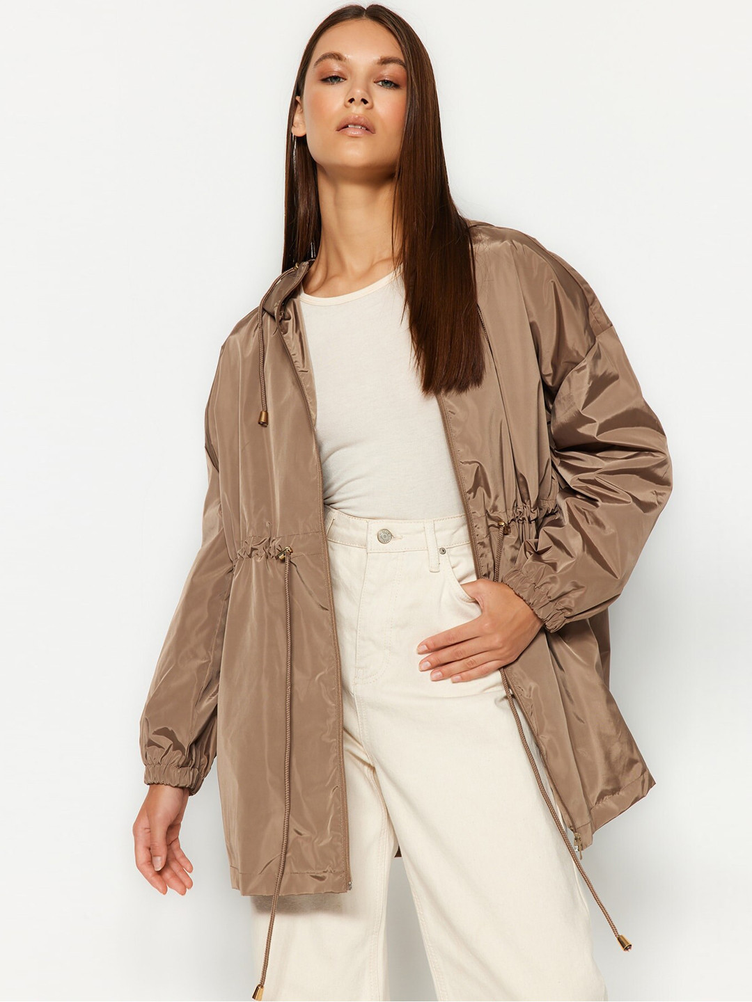 Trendyol Hooded Zip Cloaure Longline Parka Jacket