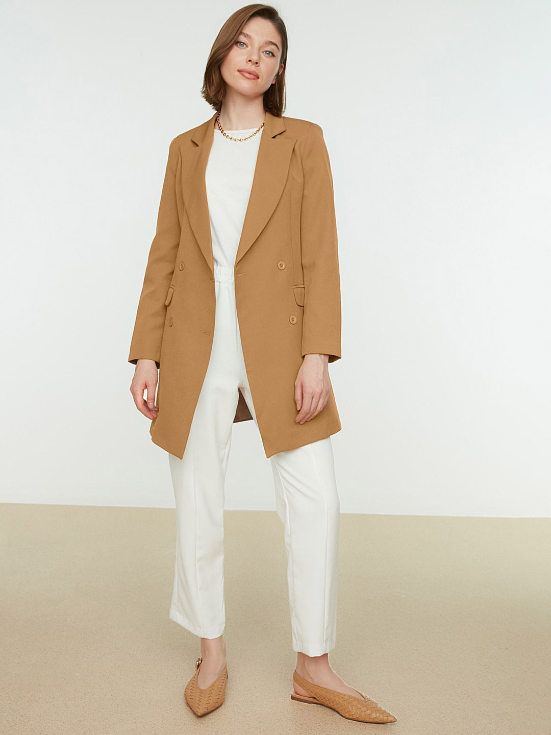 Trendyol Notched Lapel Double-Breasted Oversize Longline Blazer