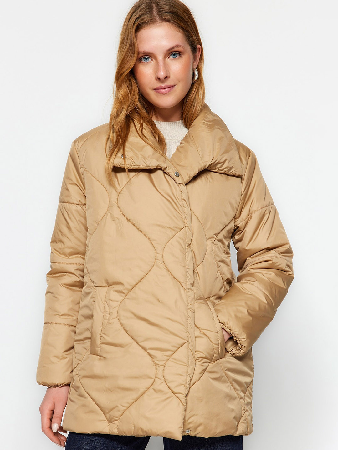 Trendyol Mock Collar Snap Button Closure Longline Padded Jacket