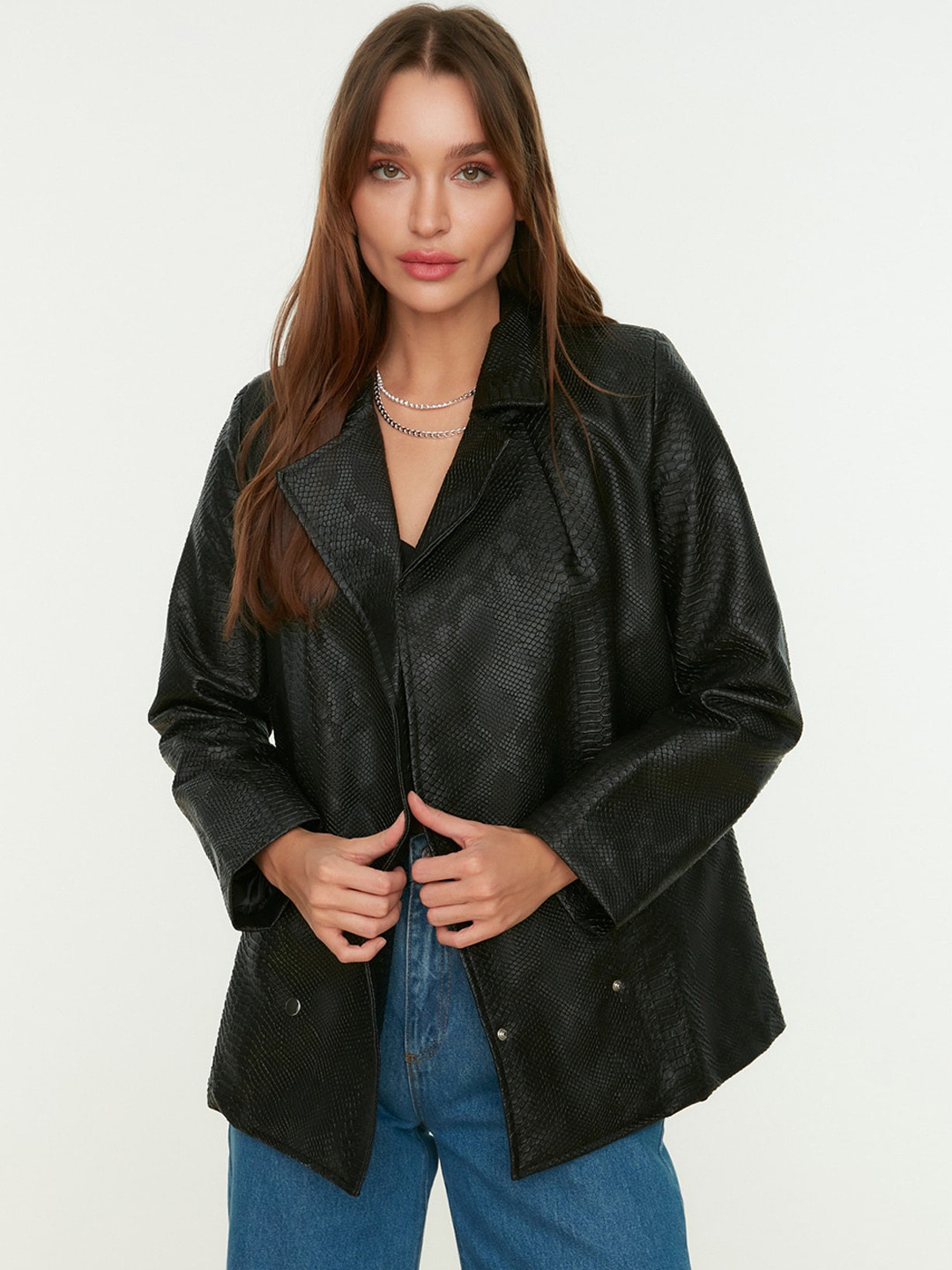 Trendyol Textured Self Design Lapel Collar Tailored Jacket