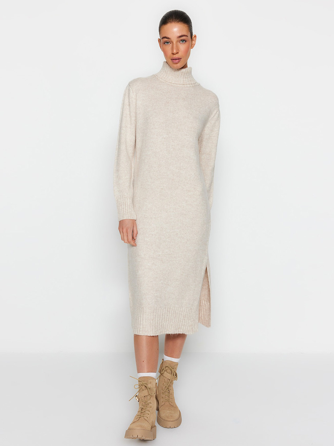 Trendyol Self Design Turtle Neck Sheath Midi Dress