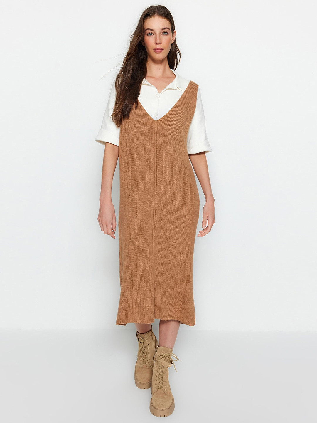 Trendyol Acrylic Pinafore Midi Dress
