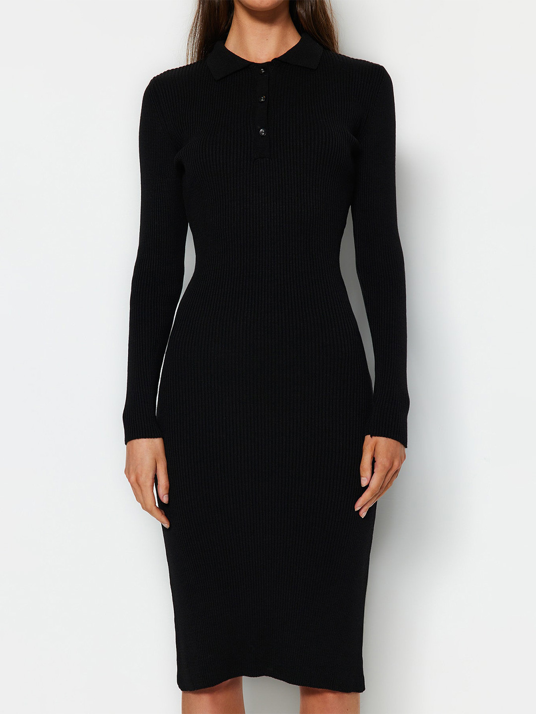 Trendyol Shirt Collar Pure Acrylic Ribbed Jumper Dress