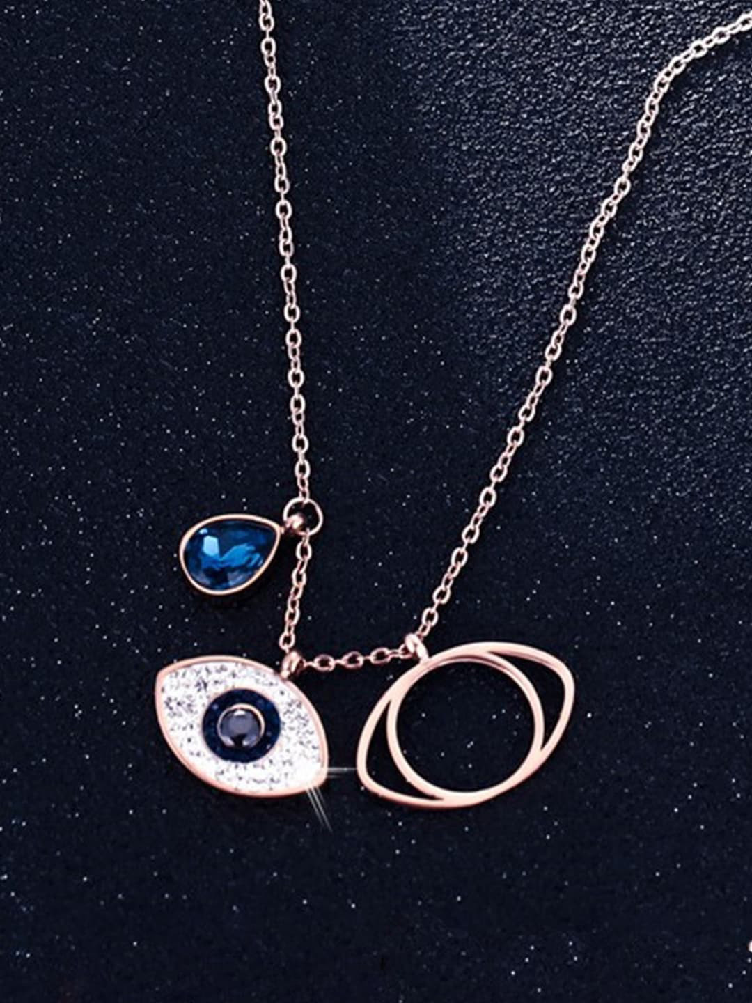 Designs & You Rose Gold-plated American Diamond-studded Evil Eye Pendant With Chain