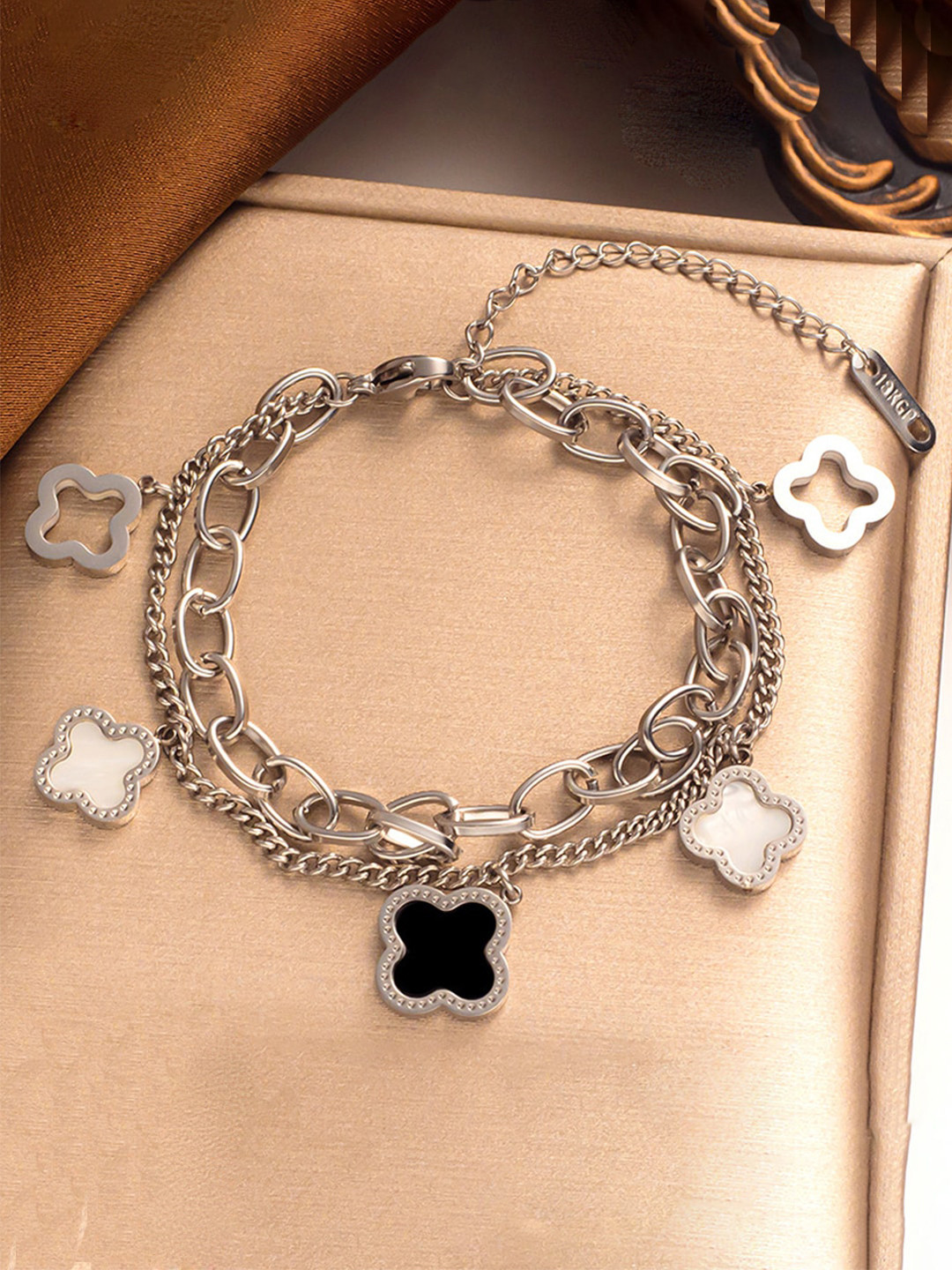Designs & You Silver-Plated Mother Of Pearls Clover inspired Irish Design Charm Bracelet
