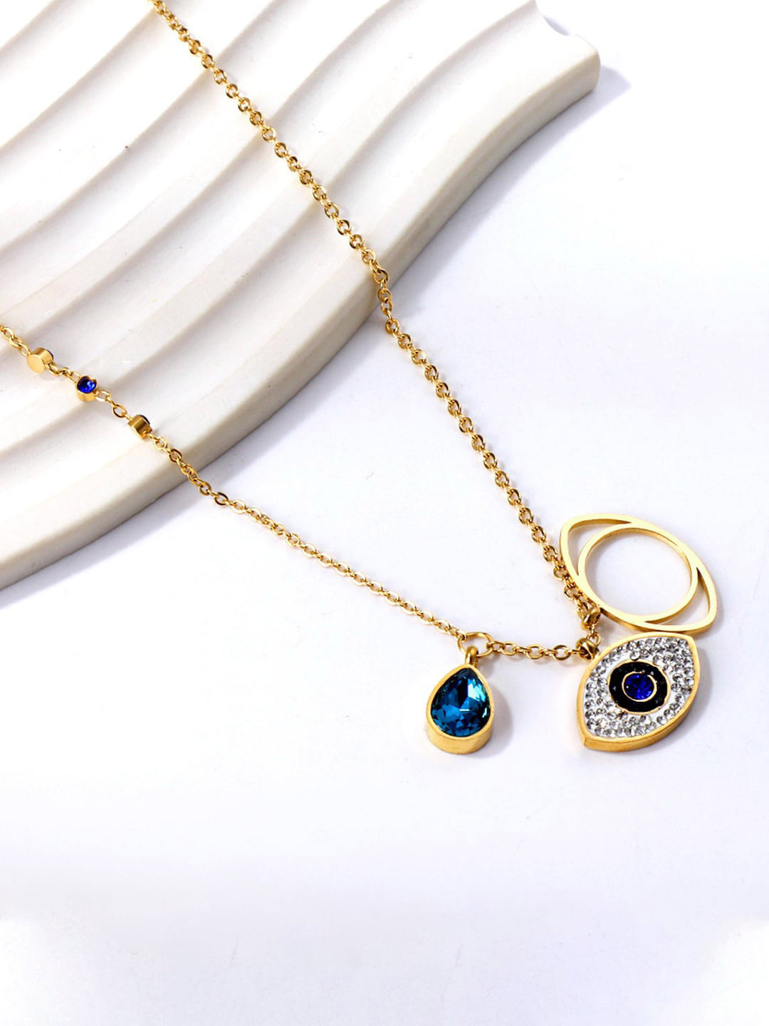 Designs & You Gold-plated AD-studded Evil Eye Pendants With Chain