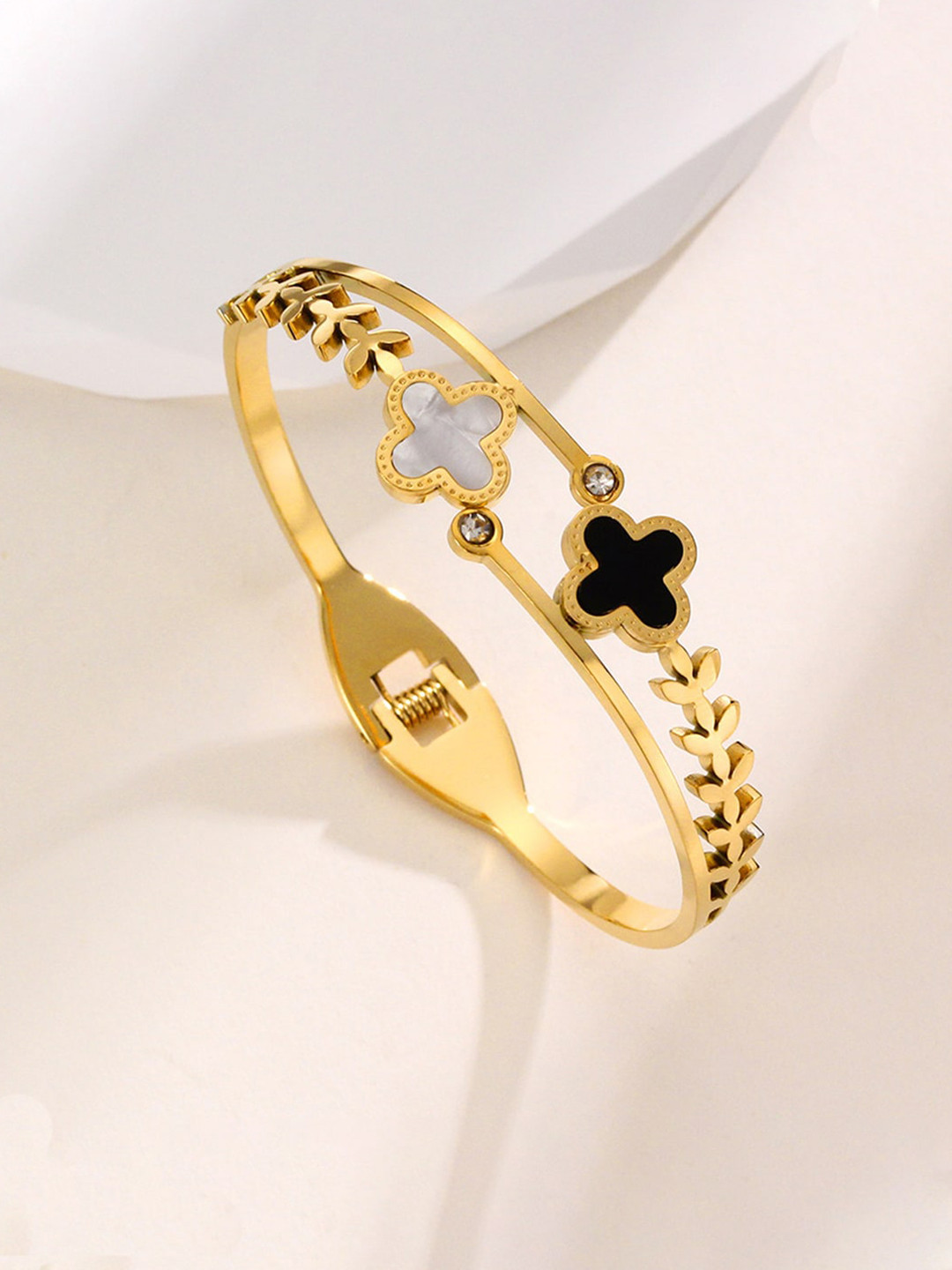 Designs & You Women Gold-Toned & Black Mother of Pearl Gold-Plated Bangle-Style Bracelet