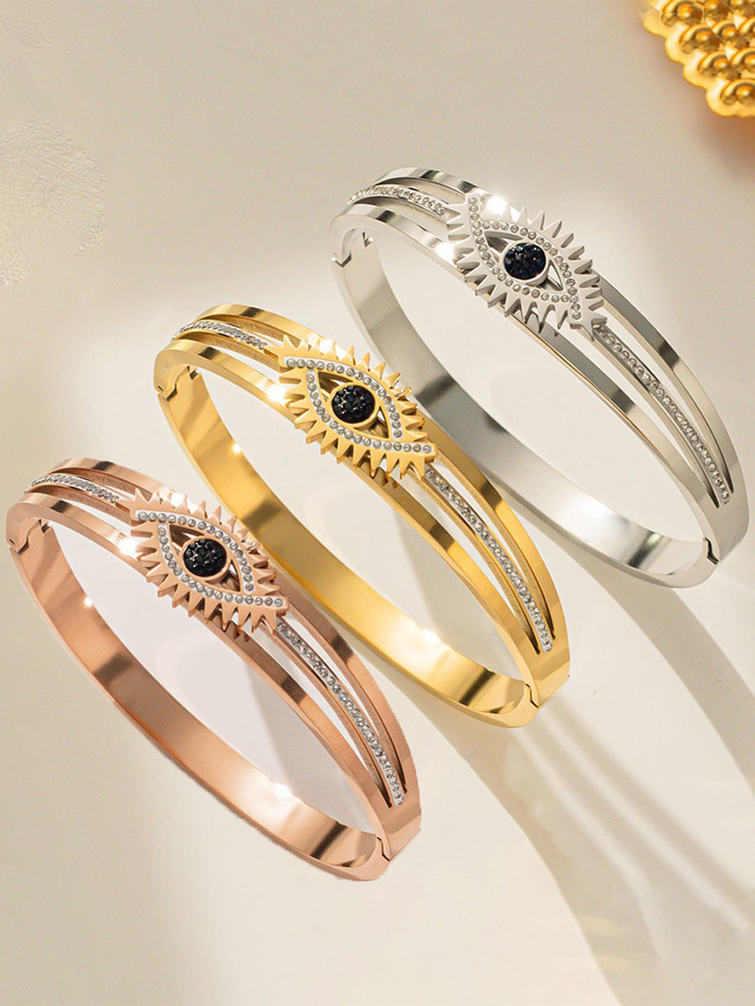 Designs & You Set Of 3 American Diamond Studded Bangle-Style Bracelets