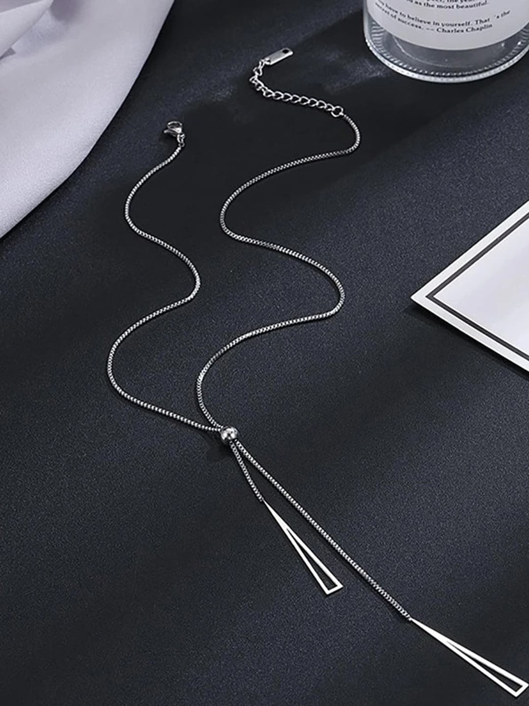 Designs & You Silver-Plated Stainless Steel Geometric Tassel Pull-out Pendant With Chain