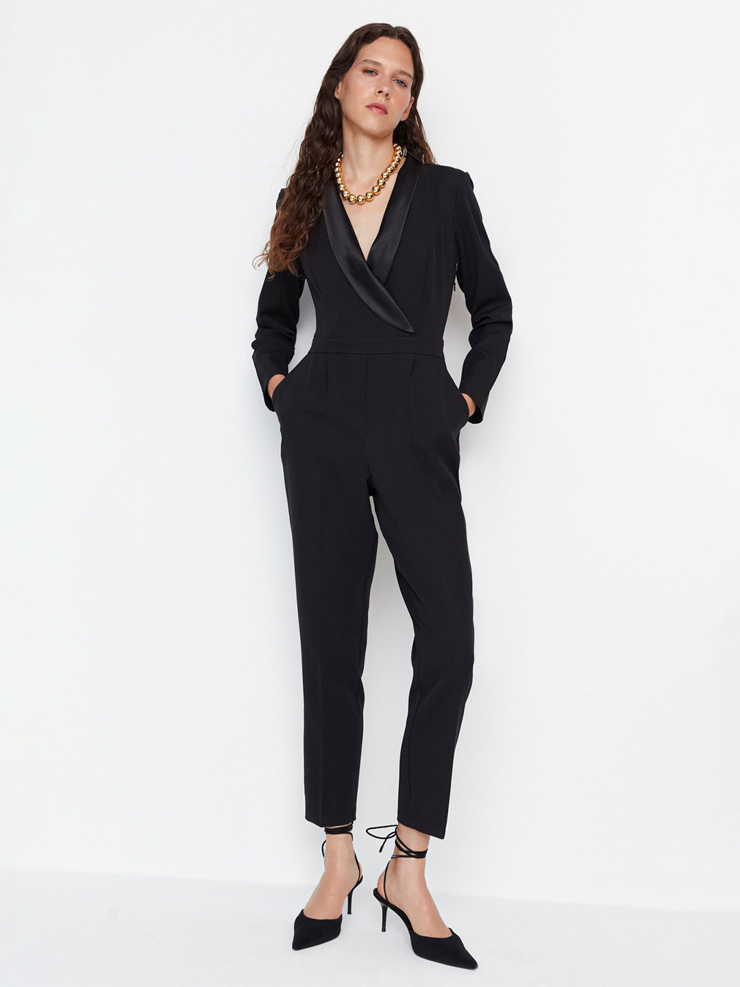 Trendyol Shawl Neck Long Sleeves Basic Jumpsuit