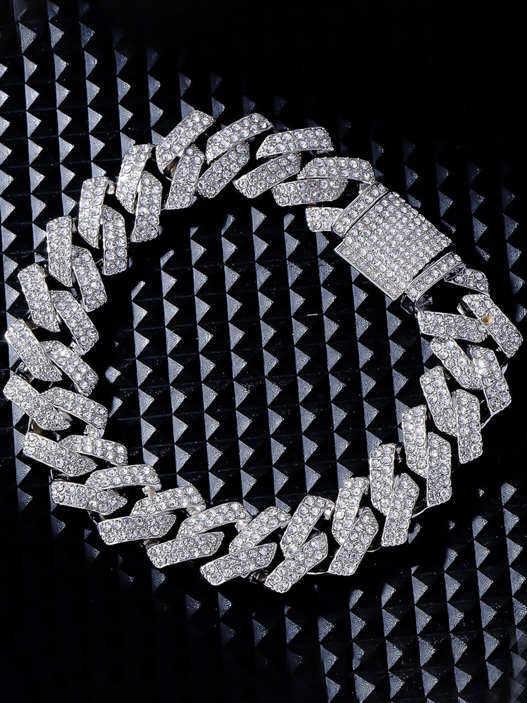 Designs & You MenStainless Steel American Diamond Silver-Plated Wraparound Bracelet