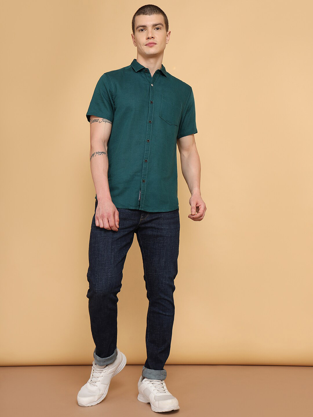 Wrangler Men Green Opaque Casual Shirt
