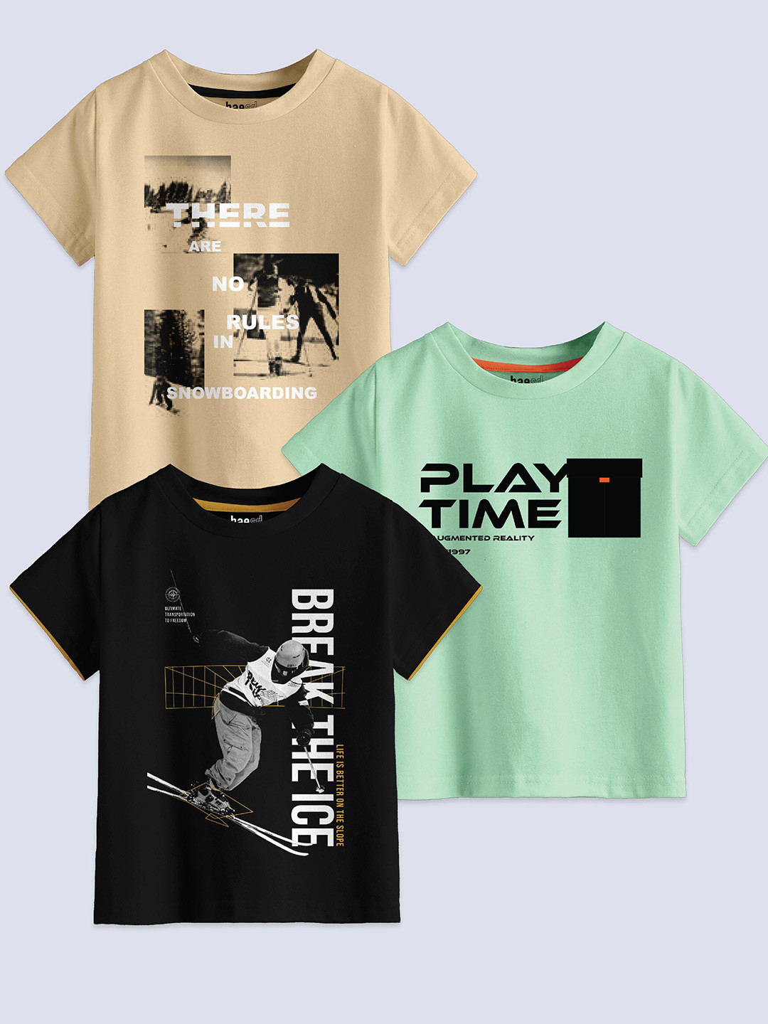 BAESD Boys Pack Of 3 Printed Cotton T-shirt