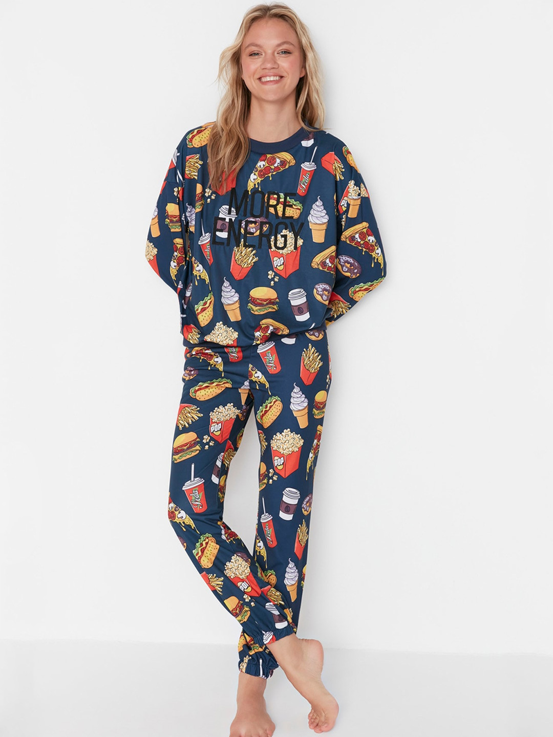Trendyol Women Printed T-shirt And Pyjamas Night suits