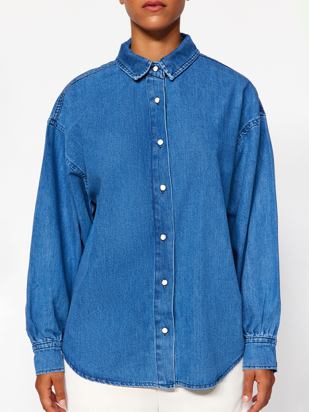 Trendyol Shirt Collar Drop-Shoulder Sleeves Pure Cotton Casual Shirt